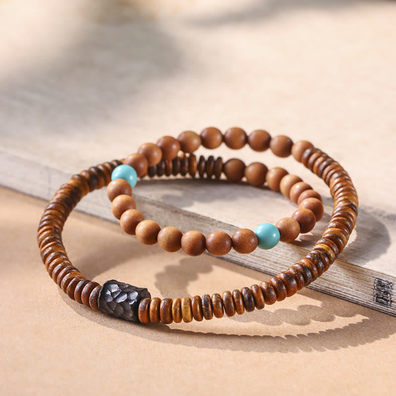 Sandalwood Turquoise Double Wrap Protection Bracelet 6mm