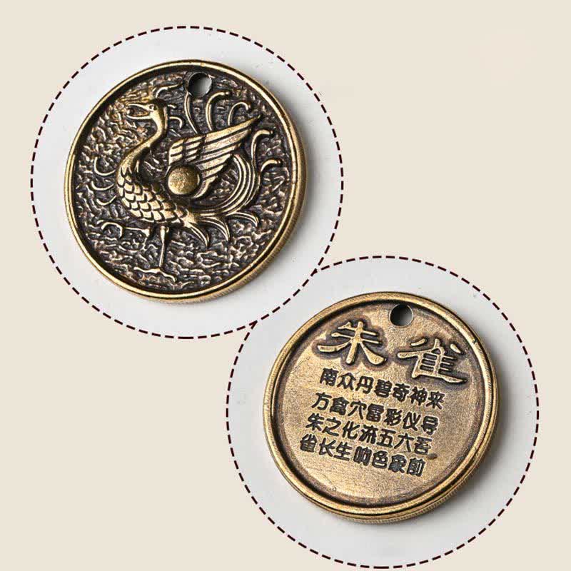 Kupferner Schlüsselanhänger mit vier Symbolen, azurblauem Drachen und Fabelwesen