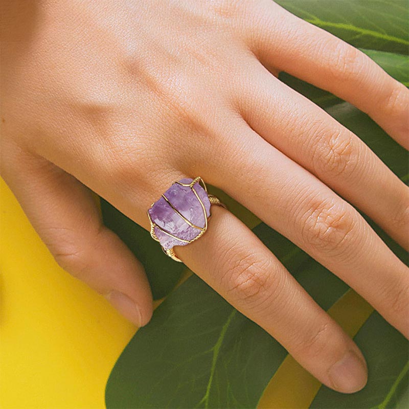 Unisex Amethyst Kristall Verstellbarer Heilring
