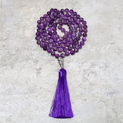 8 mm Amethyst-Meditations-Mala-Halskette mit 108 Perlen