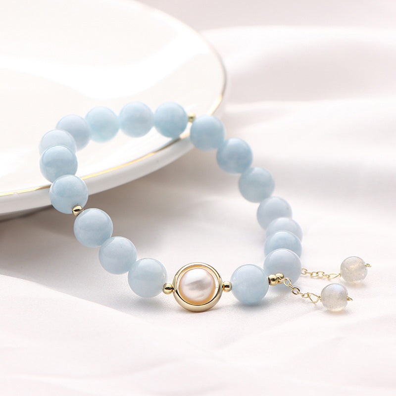 8mm Aquamarine Pearl Moonstone Healing Charm Bracelet