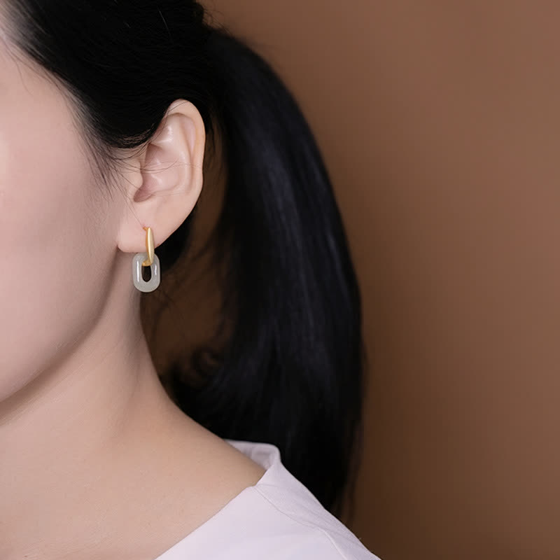 Weiße Jade-Ohrringe 925 Sterling Silber für Glück und Schutz