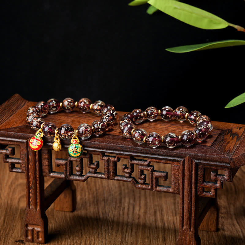 Gold Swallowing Beast Luminous Liuli Glass 12mm Bracelet