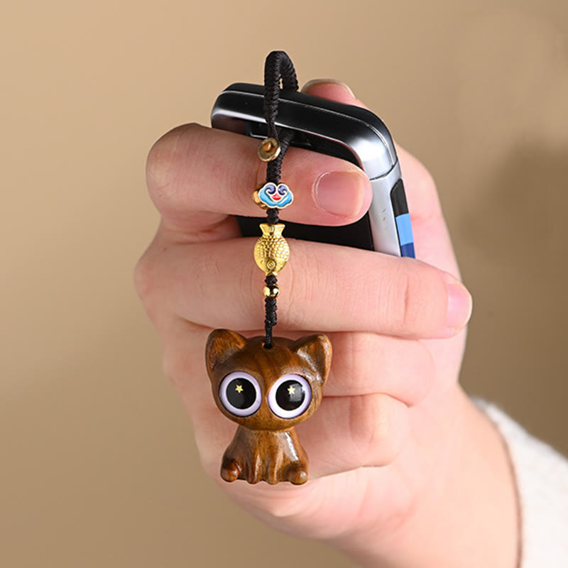 Grüne Sandelholz Koi Fisch Glückskatze Schlüsselanhänger Dekoration