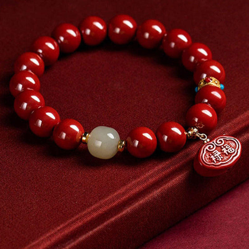 Cinnabar Jade Protection Bracelet 6mm Healing Charm Unisex