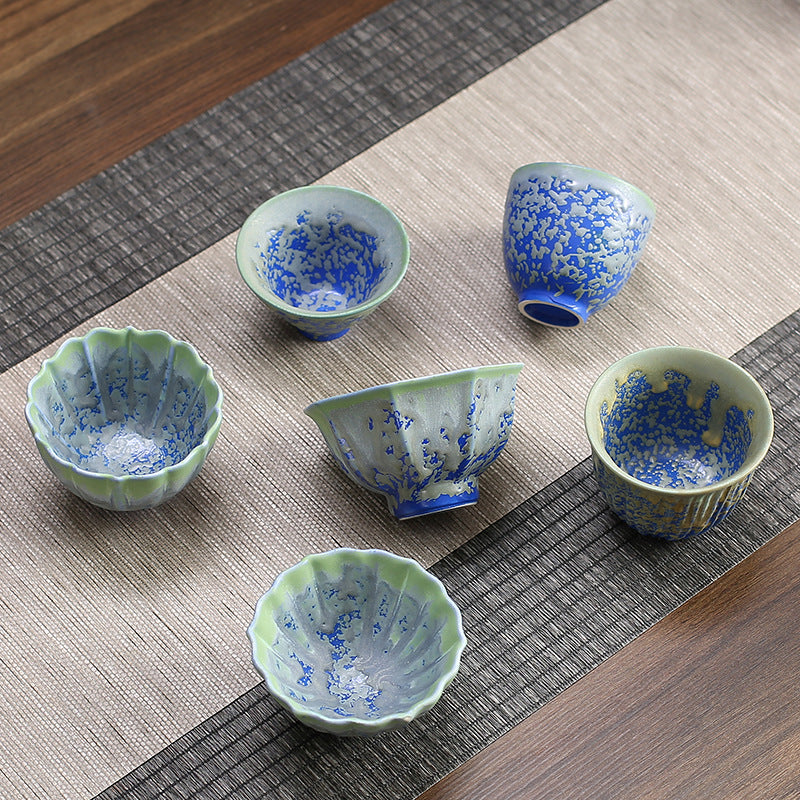 Retro Blau Rot Farbverlauf Lotus Keramik Teetasse Schale