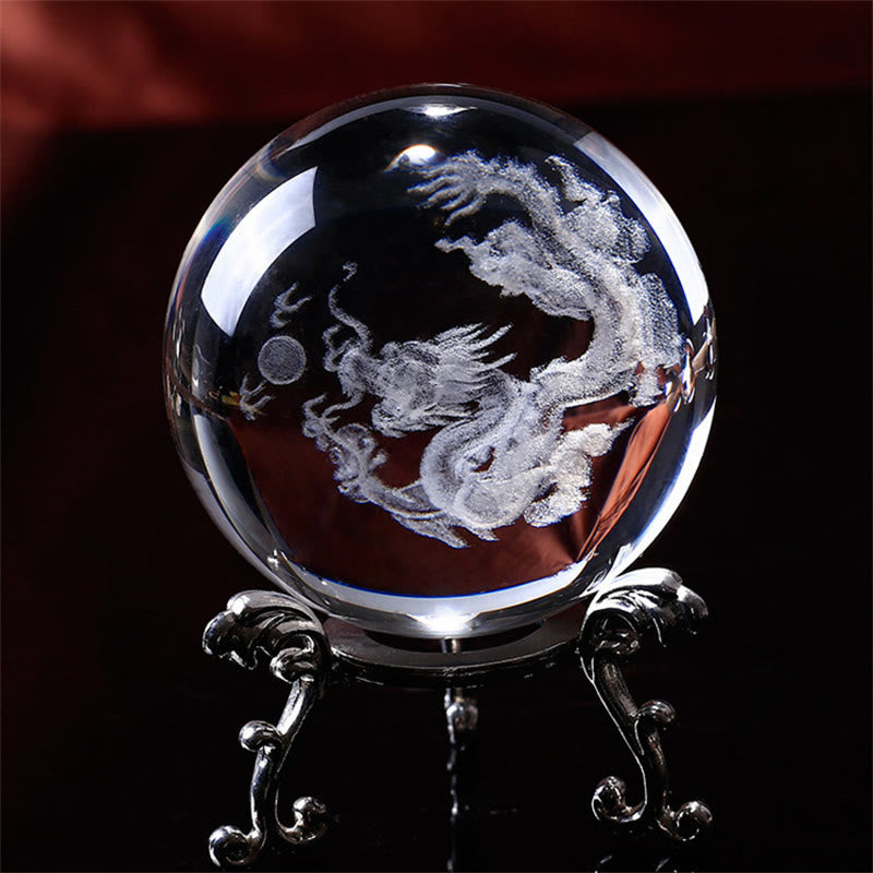 Weißes Kristall-Zen-Dekor mit Drachen- und Lotussymbolen