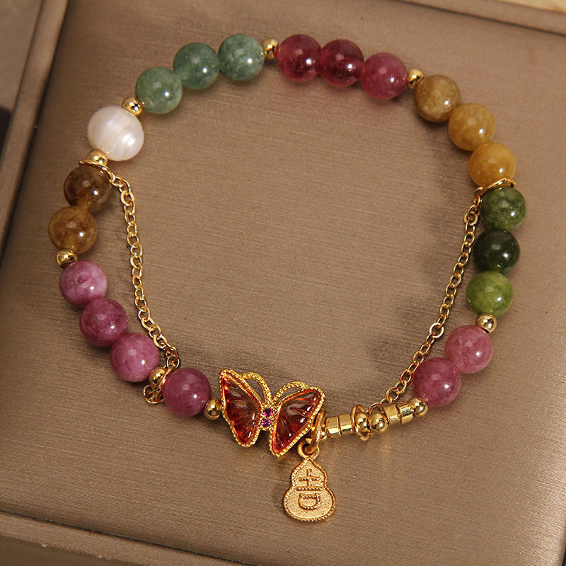 Tourmaline Positive Energy Bracelet | Colorful Butterfly Charm