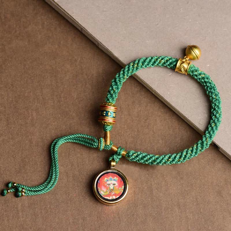 Tibetan Five Gods of Wealth Spiritual Bracelet with Prayer Wheel
