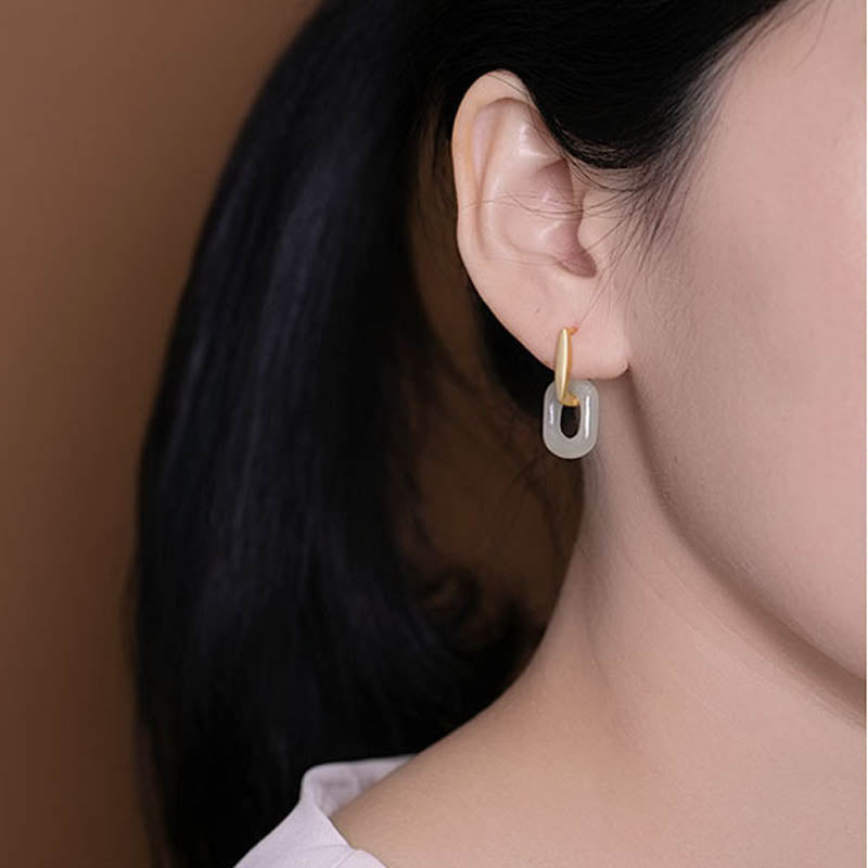 Weiße Jade-Ohrringe 925 Sterling Silber für Glück und Schutz