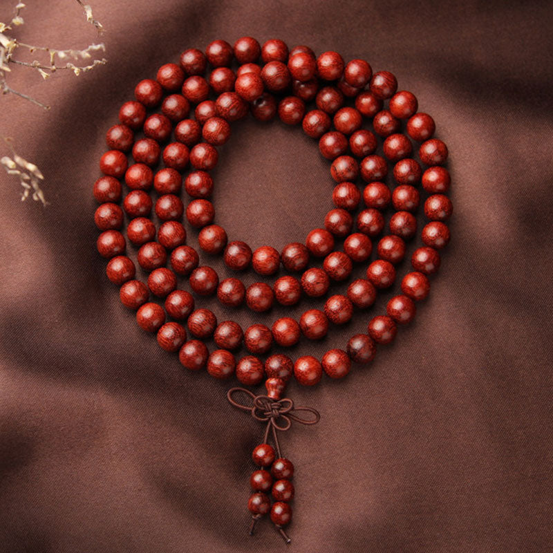 8 mm rotes Sandelholz-Mala-Armband mit 108 Perlen