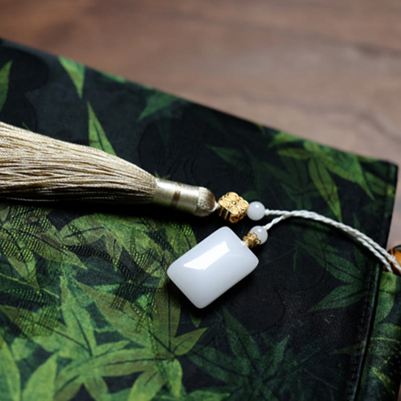 Handtasche mit Bambusblättern, Schmetterlings-Koi-Fisch und Jadegriffen