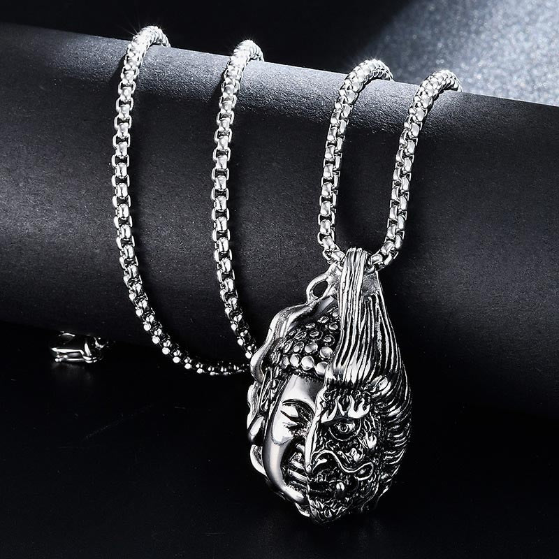 Halb Buddha Halb Teufel Titan Stahl Unisex Halskette
