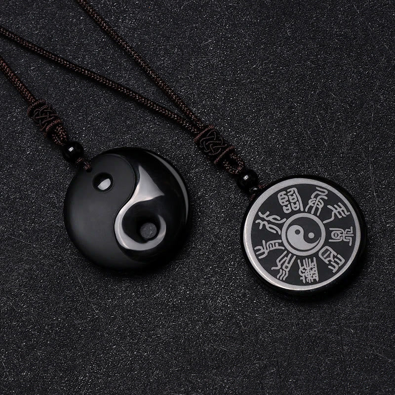 Black Obsidian Taoism Yin Yang Necklace for Purification
