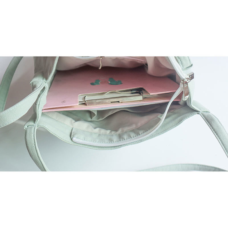 Canvas-Tragetasche mit Blumenkranich- und Pflaumenblüten-Stickerei