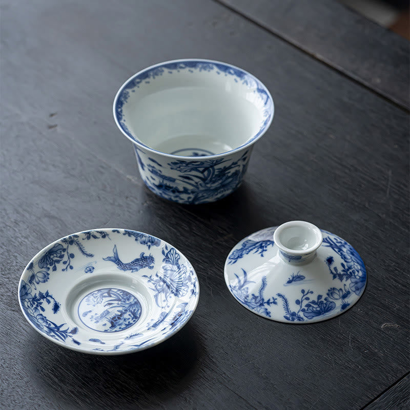 Löwentanz-Keramik-Gaiwan-Teetasse 300 ml mit Deckel und Untertasse