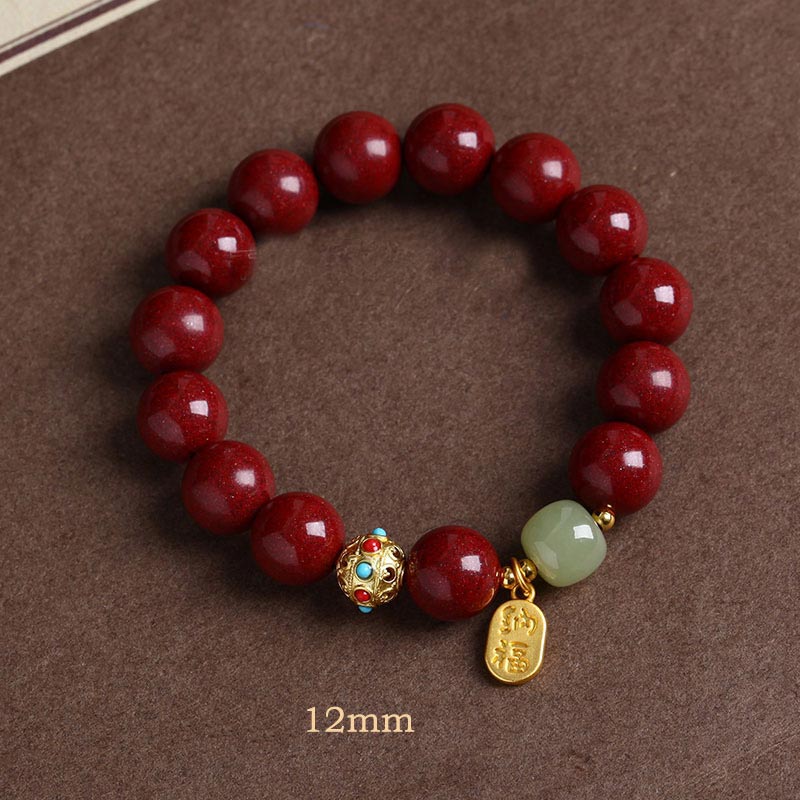 Unisex-Charm-Armband aus Zinnober und grünem Aventurin, 8 mm