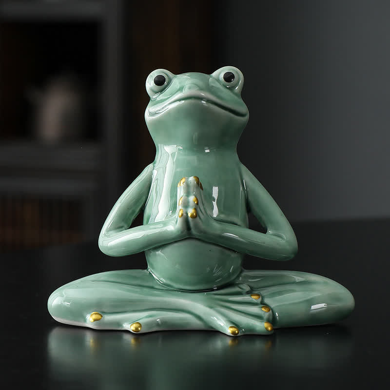 Meditierende Keramik-Zen-Froschstatue zur Dekoration