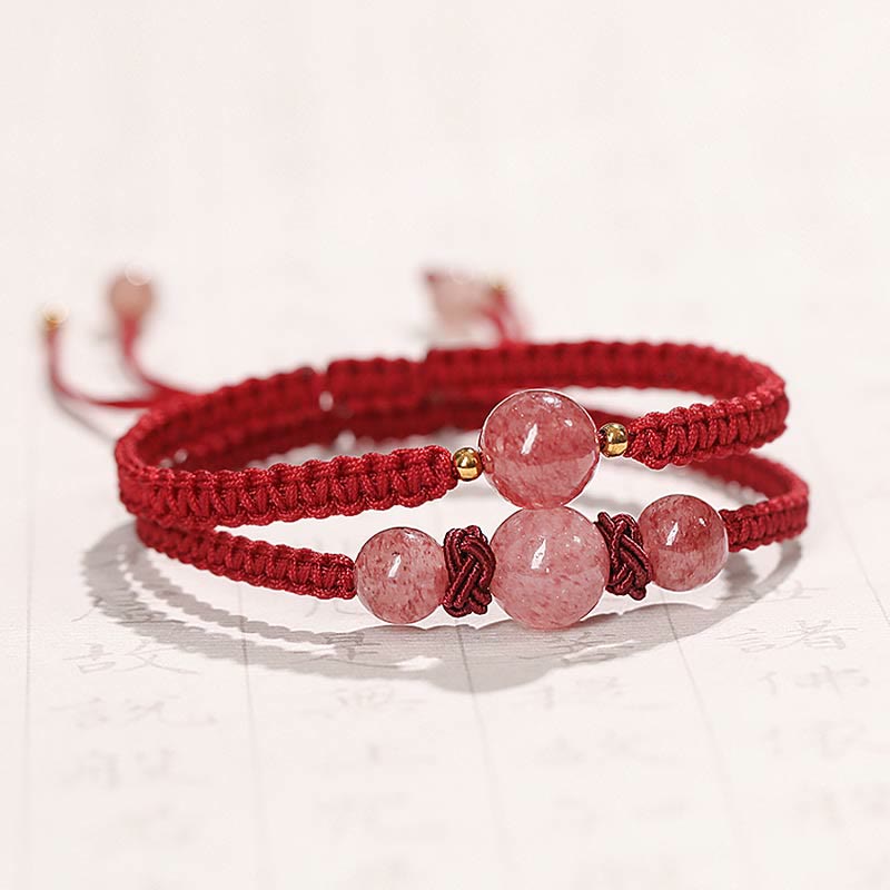 Strawberry Quartz Love Bracelet with Red String Protection