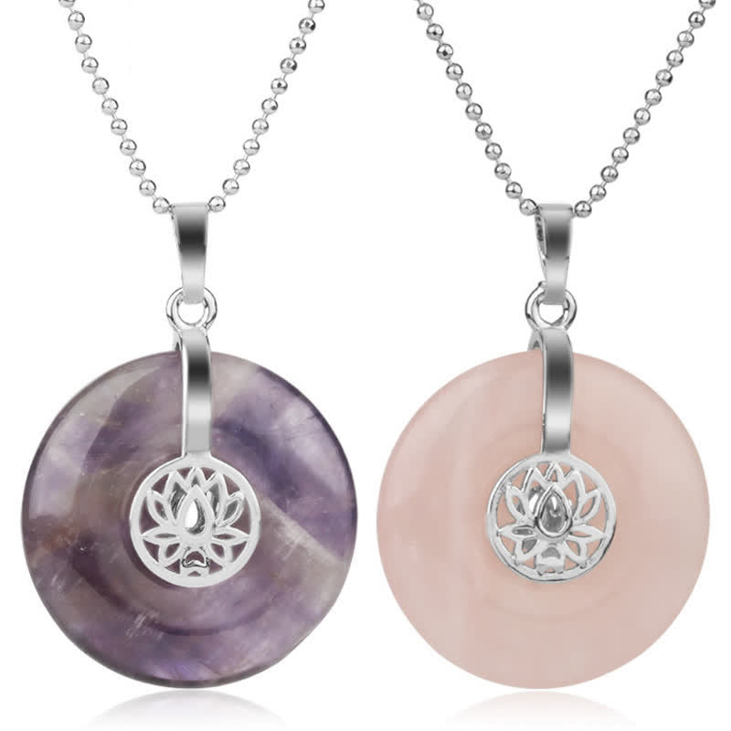 Various Crystal Amethyst Pink Lotus Healing Necklace