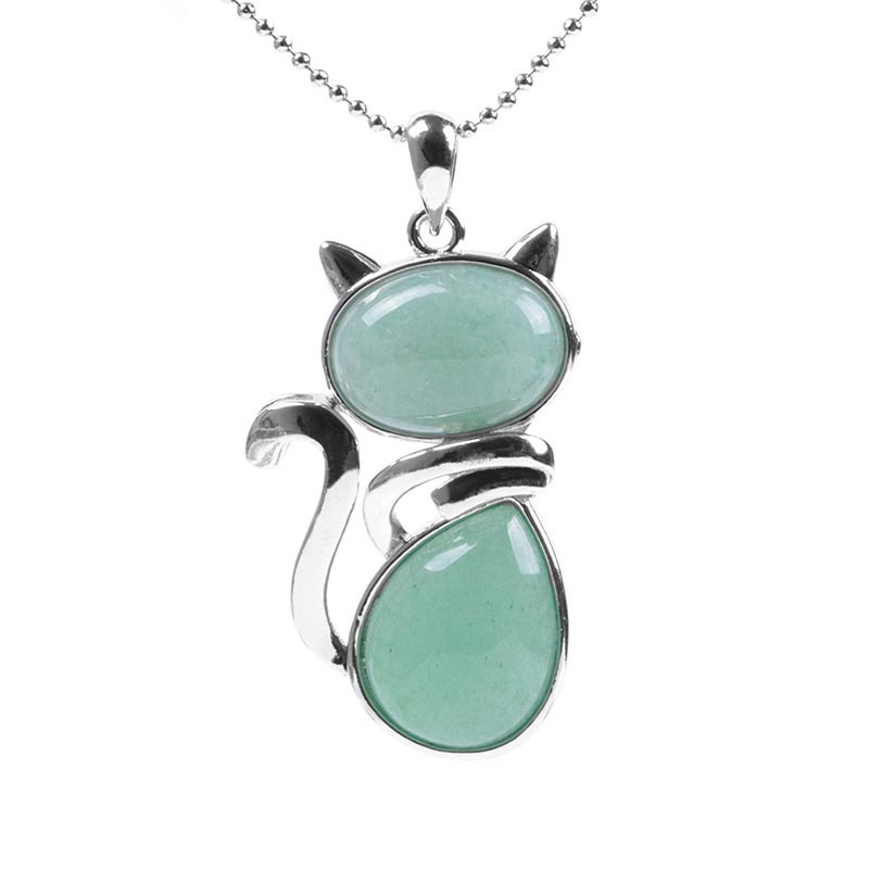 Green Aventurine Crystal Necklace | Protection Cat Pendant