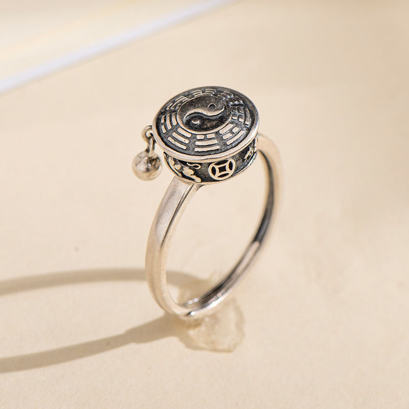 Unisex Adjustable Copper Yin Yang Rotatable Ring for Luck