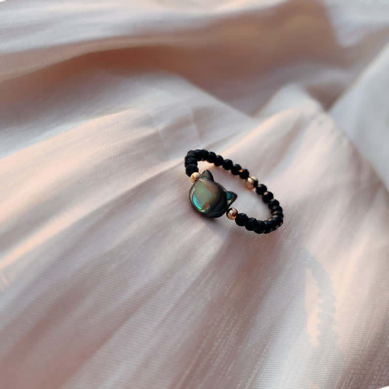 Unisex Tridacna Stein Katze 14K Gold Spiritueller Ring