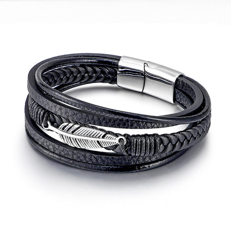 Spirituelles Armband aus Titanstahl mit Federmuster, 21,5 cm, Ruhe