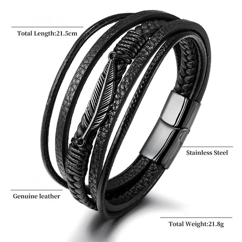Spirituelles Armband aus Titanstahl mit Federmuster, 21,5 cm, Ruhe