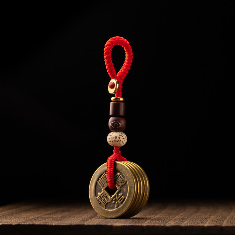 Feng Shui Fünf-Kaiser-Münzen-Schlüsselanhänger für Reichtum und Schutz