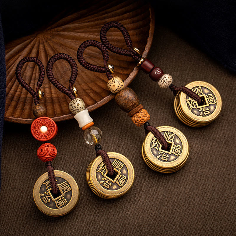 Feng Shui Fünf-Kaiser-Münzen-Schlüsselanhänger für Reichtum und Schutz