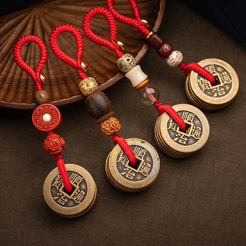 Feng Shui Fünf-Kaiser-Münzen-Schlüsselanhänger für Reichtum und Schutz