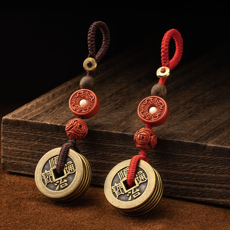 Feng Shui Fünf-Kaiser-Münzen-Schlüsselanhänger für Reichtum und Schutz