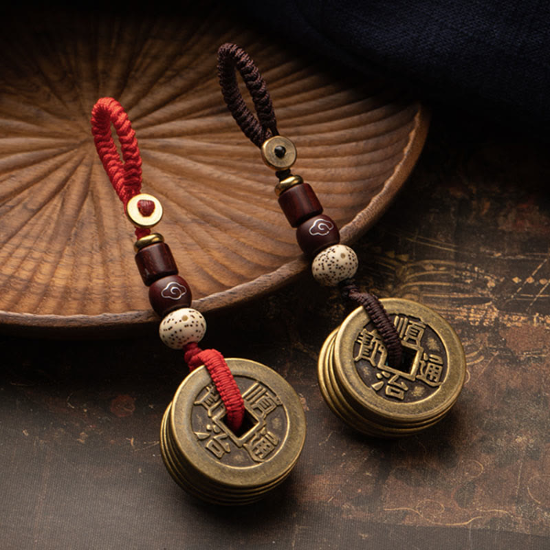 Feng Shui Fünf-Kaiser-Münzen-Schlüsselanhänger für Reichtum und Schutz