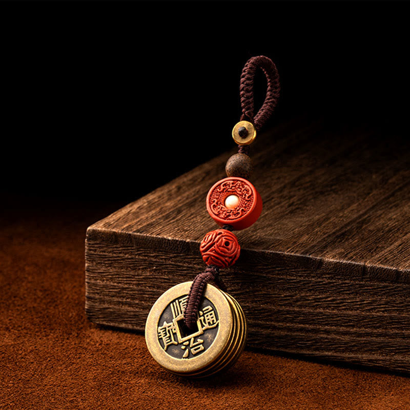 Feng Shui Fünf-Kaiser-Münzen-Schlüsselanhänger für Reichtum und Schutz