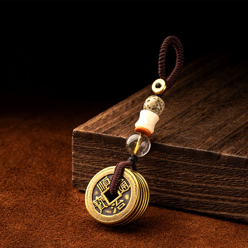 Feng Shui Fünf-Kaiser-Münzen-Schlüsselanhänger für Reichtum und Schutz