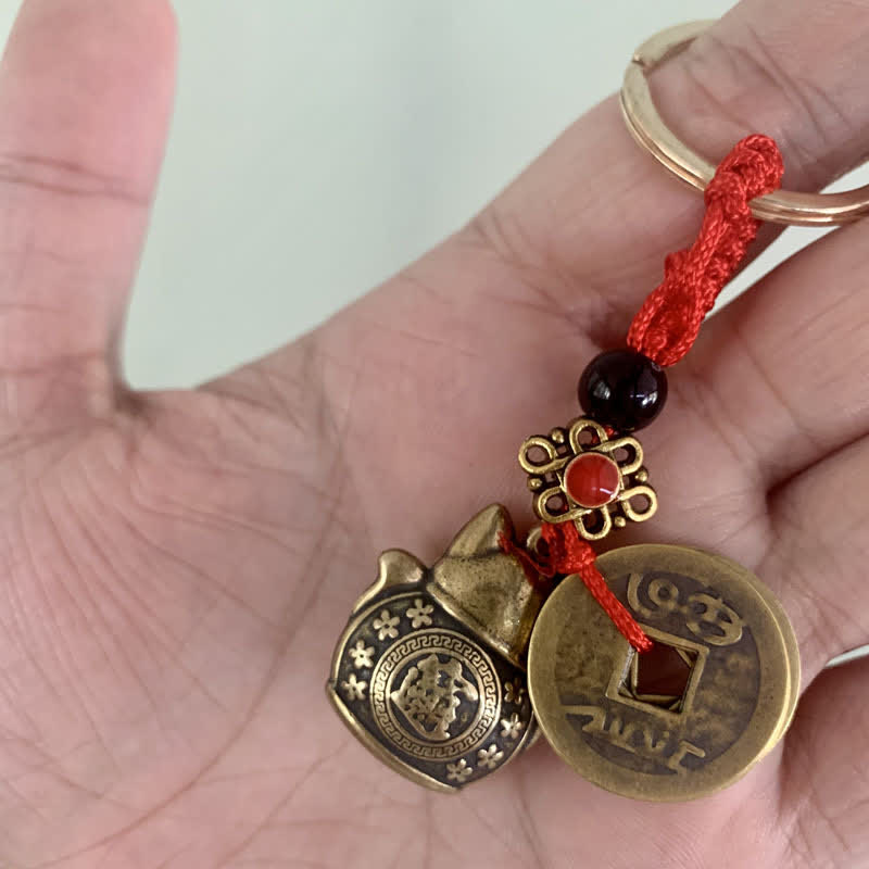 Feng Shui Fünf Kaiser Münzen Glückskatze Reichtum Schlüsselanhänger