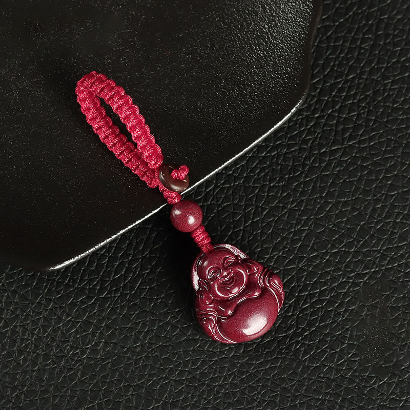 Lachender Buddha Zinnober Halskette Anhänger Segen Charme