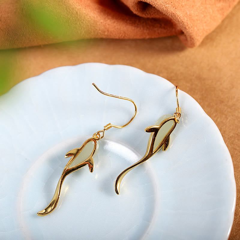 Glücksbringer-Ohrringe aus Jade mit Fischmuster