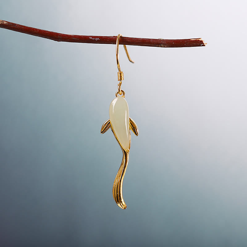 Glücksbringer-Ohrringe aus Jade mit Fischmuster