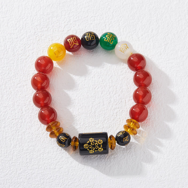Fünf Elemente Schwarzes Onyx-Achat-Armband für Weisheit und Reichtum