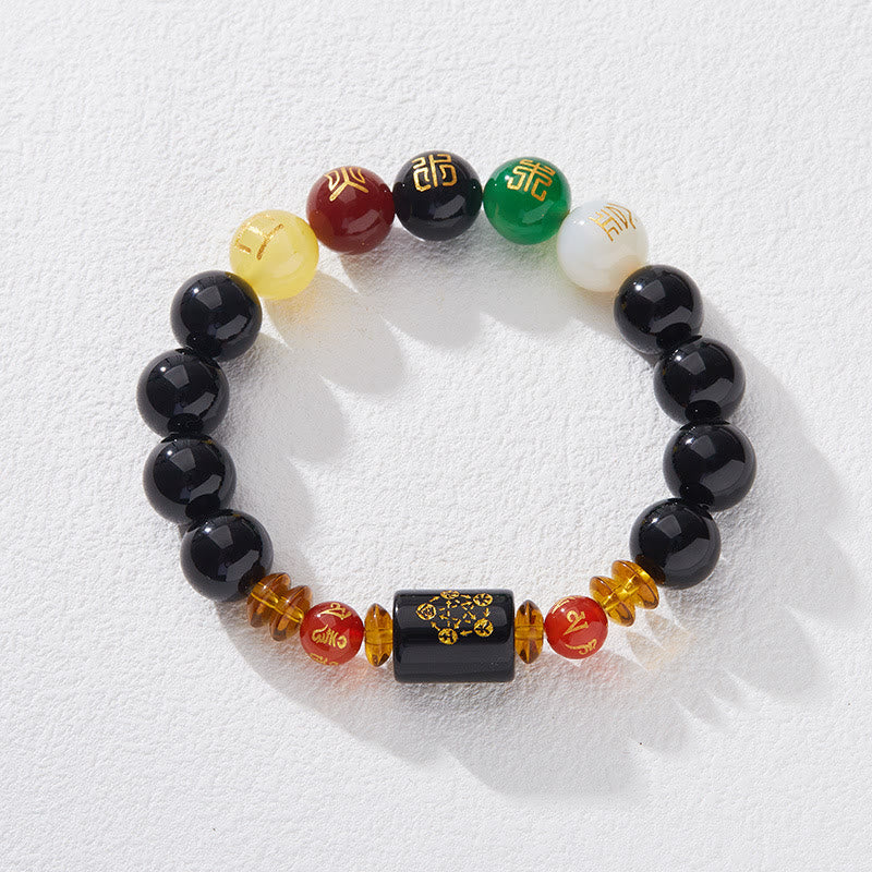Fünf Elemente Schwarzes Onyx-Achat-Armband für Weisheit und Reichtum