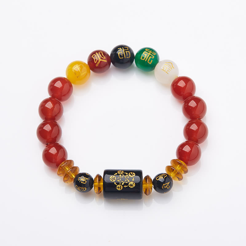 Fünf Elemente Schwarzes Onyx-Achat-Armband für Weisheit und Reichtum