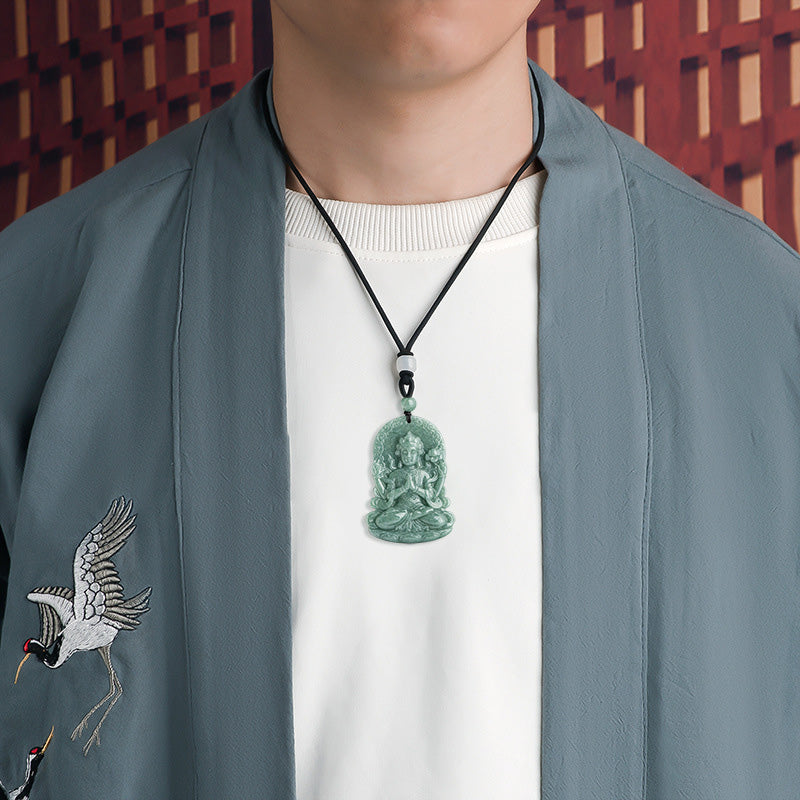 Vierarmige Avalokitesvara Jade-Amulett-Halskette für Segen