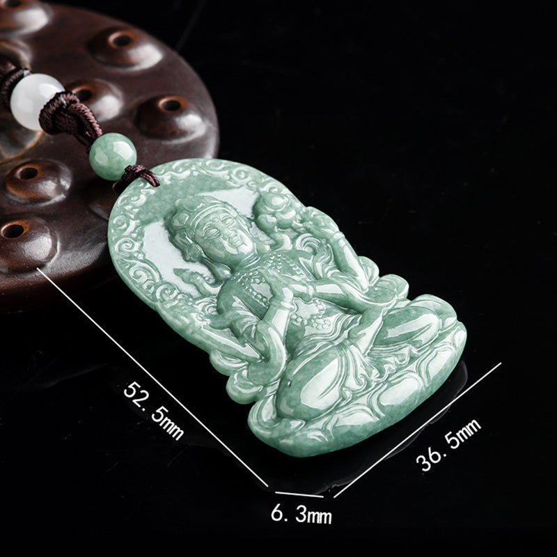 Vierarmige Avalokitesvara Jade-Amulett-Halskette für Segen