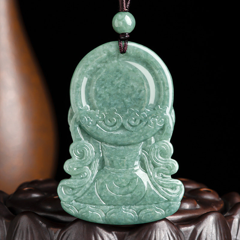Vierarmige Avalokitesvara Jade-Amulett-Halskette für Segen