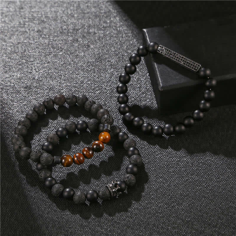 Frosted Stone Lava Rock Tiger Eye Balance Armband