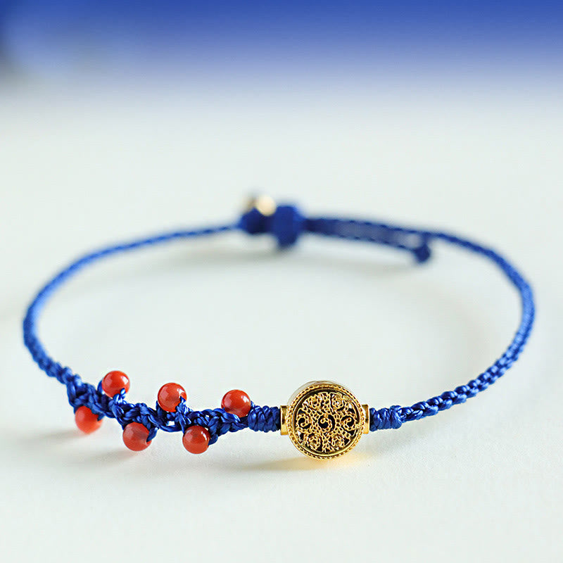 Granat-Kupfer-Blumenarmband an blauer Schnur | Heilende Klänge