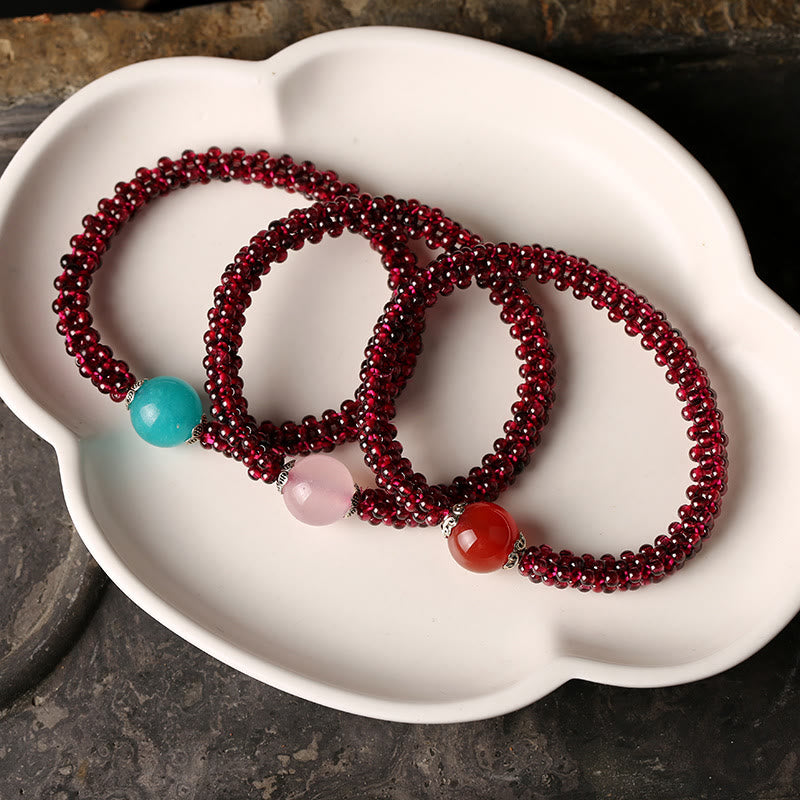 Granat-Schutzarmband mit rosa Kristall- und Amazonitperlen