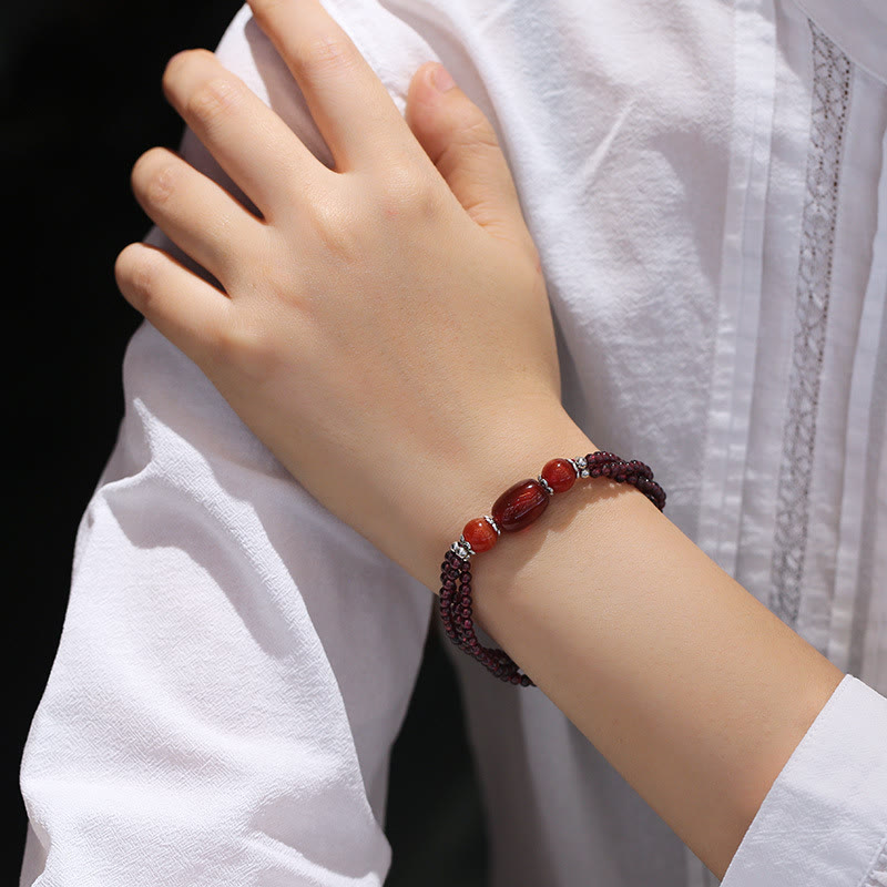 Granatroter Achat-Schutz-Dreischicht-Armband